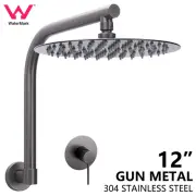 Round 12" Gunmetal Grey Rain Shower Head Swivel Gooseneck Shower Arm with Mixer