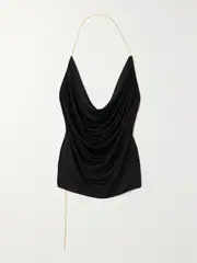 [LOEWE] LOEWE - Open-back Chain-embellished Draped Silk-satin Top - Black - FR 38 FR 38 Black