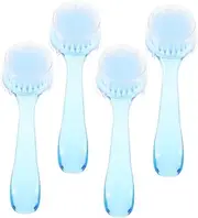 Obuyke Facial Cleansing Brush Set 4pcs Manicure Dust Brush Long Handle Nail Cleaning Brushes for Fingernail and Face Nylon Plastic Material Blue