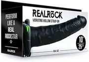 REALROCK Vibrating Hollow Strap-on - 24.5 cm Black - Black 24.5 cm Vibrating Hollow Strap-On - REA140BLK