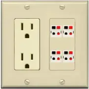 RiteAV 4 Port Speaker Wire Plug Jack Wall Plate - Outlet [Ivory/Ivory]