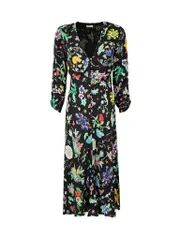 Black Floral Print Button Up Midi Dress