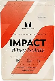 Myprotein® Impact Whey Isolate Protein Powder, Gluten Free Protein Powder, Muscle Mass Protein Powder, Dietary Supplement for Weight Loss, GMO & Soy Free, Whey Protein Powder , Unflavored, 2.2 Lbs