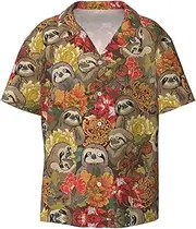 [YANYU] Funny Sloths Print Hawaiian Shirts Men Short Sleeve Button Down Cuban Collar Shirt Summer Beach Days
