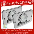 2 x 12v S/S Courtesy Flush Mount Rectangular Cockpit Boat White LED Lights