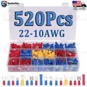520 PCS Insulated Electrical Wire Splice Terminal Spade Crimp Ring Connector Kit