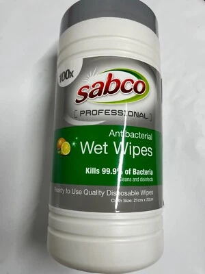 Sabco professional Antibacterial Wet wipes 100pk kills 99.9% of bacteria