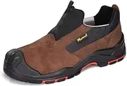 [SAFETOE] Men's Slip On Work Shoes Low Height Composite Toe Cow Leather Safety Shoes Lightweight Comfortable Sneakers for Industrial