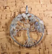 NATURAL LABRADORITE TREE OF LIFE WIRE WRAPPED PENDANT STONE GEMSTONE