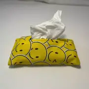 Pocket Tissue Holder Handmade Smiley Face Yellow Double Sided 5x3 New