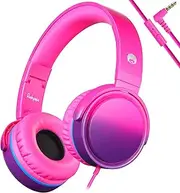 Rockpapa 982 Foldable Wired Headphones,Over Ear Headphones Stereo Headphones with Microphone,Boys Girls Headphones for Travel/PC/Mac/Laptop/Phone(Pink)