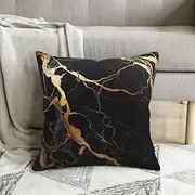 KHiry Throw Pillow Covers 16"x16" Corduroy Cushion Cover Black Gold Marble Square Pillowcases for Living Room Super Soft Decorative Pillow Case for Sofa Home Decor Case for Floor