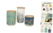 3-pc Porcelain Canister Set - Kitchen Storage Containers for Coffee, Sugar,