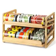 Rolling Bamboo Can Organizer Rack, Stackable Double-Layer Can Organizers and ...