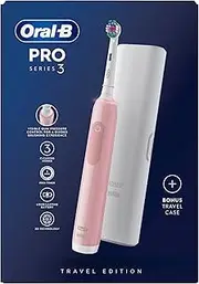 Oral-B Pro 3 Electric Toothbrush with Smart Pressure Sensor, 1 3D White Toothbrush Head & Travel Case, 3 Modes with Teeth Whitening, Gifts for Men/Women, 2 Pin UK Plug, 3500, Pink