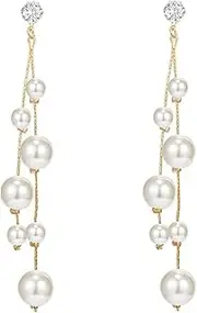 [Comelyjewel] long pearl earrings Gold Long Tassel Pearl Earrings for Women 925 Sterling Silver needle Simulated Shell Pearl Earrings White Pearl Dangle Earrings Hypoallergenic Drop Pearl Earrings Dangle.