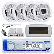 Dual Bluetooth Marine Radio,Cover, Antenna,Amp w/Kit, 4x 6.5" 450W White Speaker