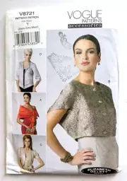 Vogue Pattern V8721 Ladies Wrap Shrug Jacket Sewing Pattern Size XS-S-M UNCUT