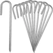 10Pack 12” Heavy Duty J Hook Ground Stakes, Galvanized Rebar Tent Stakes, Curved