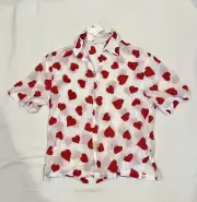 Sandro Paris White And Red Heart Buttom Up Shirt XL New With Tags