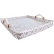 LVD Woven Wilow Tray Basket Storage Home Decor Square w/ Glass 45x45cm White