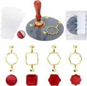 4 Metal Wax Seal Kit with round Flower Square Hexagonal Shapes for Wax Seal