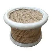 10" Inches Handmade Footstool Made by Natural Thing with White Border Cover