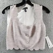 AQUA Tweed Scallop Crop Top Womens XS Light Purple Scoop Neck Button Zip Closure