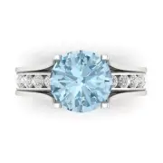 2.8ct Round Cut Swiss Topaz Promise Bridal Ring Band set Sliding 14k White Gold