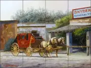 Ceramic Tile Mural Kitchen Backsplash White Western Stagecoach Art JWA027