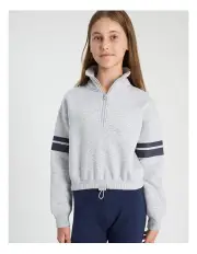 [Tilii] 1/4 Zip Cropped Sweat Top in Grey