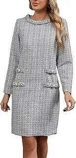 [LifeShe] Women's Long Sleeve Tweed Mini Dress Business Work Short Dress Elegant Cute Party Dresses
