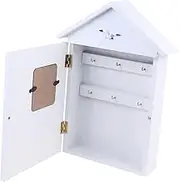 1Pc House Shape Wooden Keys Storage Holder Wall Mounted Key Organizer for Entryway Mediterranean Style Decor with Birds for Tidy Home Environment