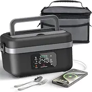 [QingHong] Electric Lunch Box, 16000mAh Battery Powered Heated Lunch Box with Reservation & Keep Warm Function, 60W Self Heating Lunch Box with 1L Removable 304 SS Container and Insulated Bag (Grey)