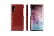 For Samsung Galaxy Note 10 Case Brown Deluxe PU Leather Back Shell Cover, 2 Card Slots, Slim
