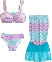 [SERENYOU] 3 Piece Mermaid Swimsuit for Girls Bikini Set Princess Fish Scale Swimsuit 3-10 Years