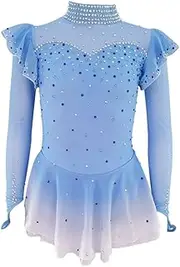 [LIUHUO] Ice Figure Skating Dress Girls Professional Gradient Competition Stage Performance Blue