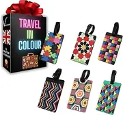 Vellichor 6 x Colourful Retro Luggage Tags for Suitcases Easy Identification - Waterproof PVC Luggage Bag Labels for Suitcases | Luggage tag for Suitcase Personalized | Backpack Baggage Identifiers