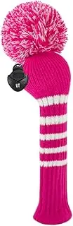 Scott Edward 1PCS Hybrid Knitted Golf Club Cover Head Cover with a Pom Pom Fits Well Hybrid(UT) Club with Rotating Number Tags for Male/Female Golfers (Rose Red White Stripes)