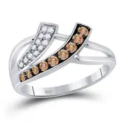 14k White Gold Round Brown Diamond Band Ring 1/3 Cttw