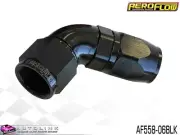 AEROFLOW BLACK ONE PIECE FULL FLOW SWIVEL 60° HOSE END -6AN AF558-06BLK