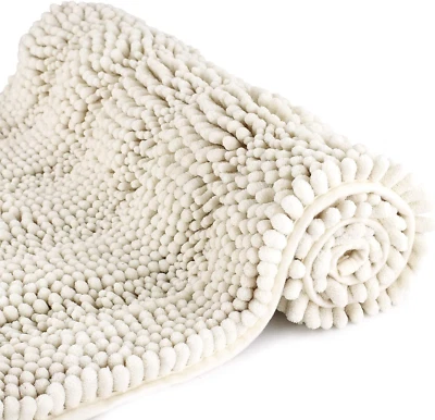 Bath Mats for Bathroom White Thick Soft Chenille Floor Mats 16X24 Inches Non
