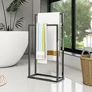 VERFARM 2 Tiers Metal Towel Rack, Freestanding Towel Racks for Bathroom, Standing Towel Holder Drying Hand Towel Stand Holder for Outdoor, Black