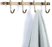 WINCASE Brass Towel Hook Rack, Brushed Brass Wall Hook Rack, Antique Brass Row Hooks with 3 Hooks Rustic Wall Mounted