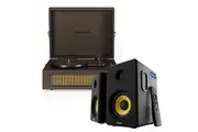 Crosley Voyager Bluetooth Portable Turntable - Cocoa + Bundled Majority D40X Bluetooth Speakers - Black