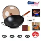 Versatile Flat Bottom Carbon Steel Wok Pan, 14.2" with Detachable Handle