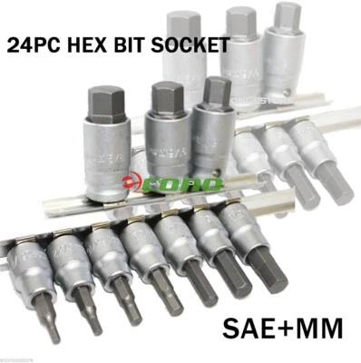 20PC 1/2" & 3/8 "Drive SAE & Metric Hex Bit Socket Set w/Socket Holder Rack