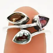 Sky Blue Topaz, Smoky Quartz & Amethyst 925 Silver Ring s.6 Jewelry R-1040