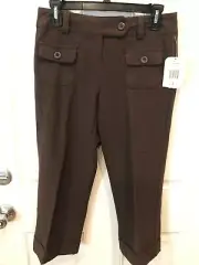No Boundaries Womens Cropped Pants Size 3 Brown Juniors Stretch Flat Front NWT