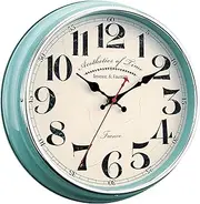 HYJOOY Countryside Wall Clock Metal 12.4" Vintage Retro Wall Clocks Silent Non Ticking Easy to Read for Living Room, Kitchen, Bedroom, Office, Bar(12.4" Turquoise)